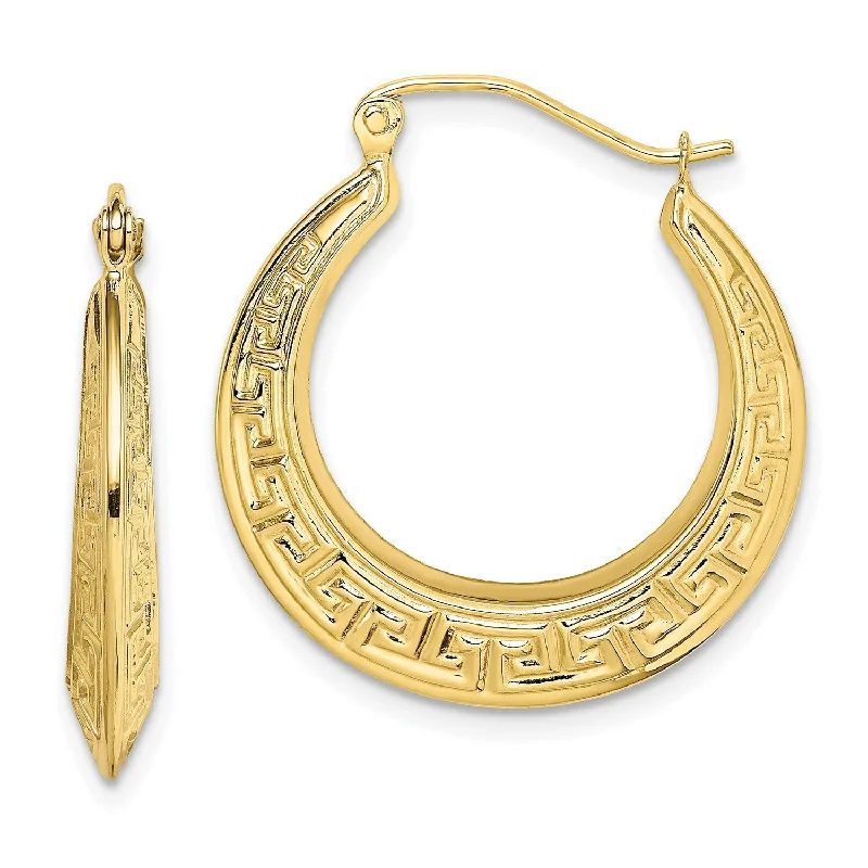 10KT Yellow Gold 17X3MM Hoop Greek Key Earrings