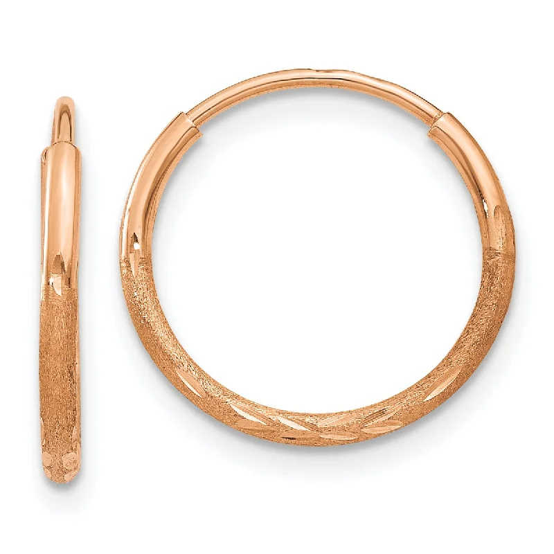 14KT Rose Gold 14X1.25MM Diamond-cut Hoop Earrings