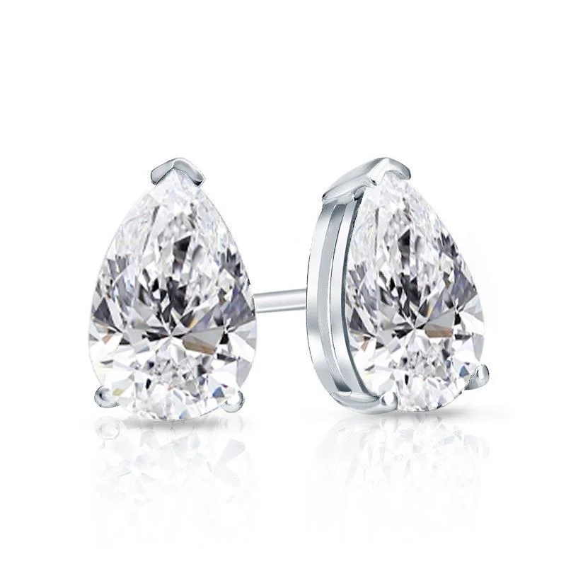 Beauvince Pear Shape Solitaire Studs (2.00 ct H SI1 GIA Diamonds) in White Gold