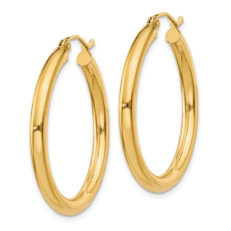 14K Polished 3mm Lightweight Tube Hoop Earrings