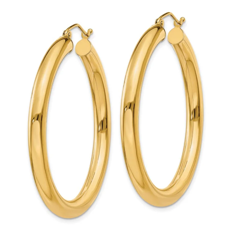 14K Polished 4mm Tube Hoop Earrings