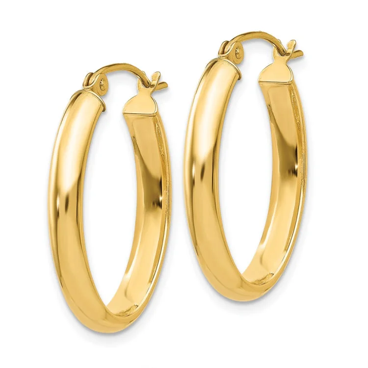 14k Polished 3.5mm Oval Hoop Earrings