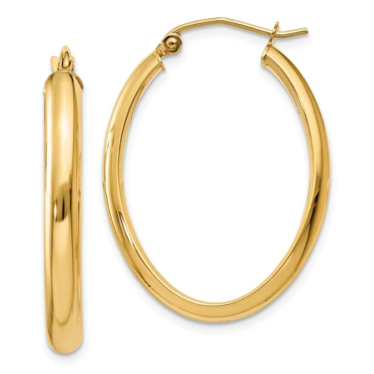 14k Polished 3.5mm Oval Hoop Earrings