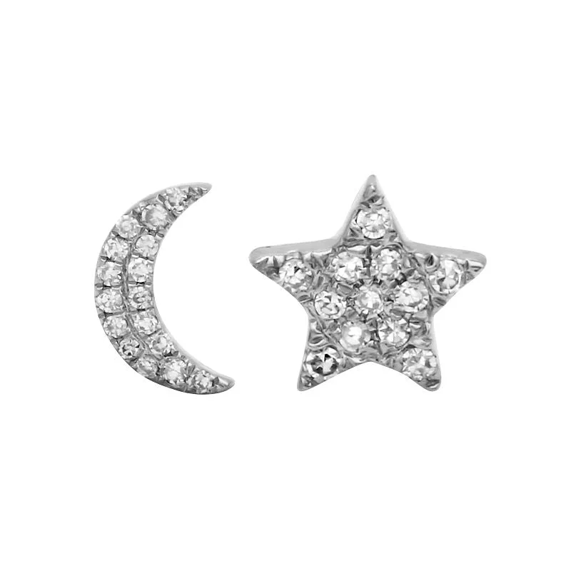 Moon & Star Stud Diamond Earrings