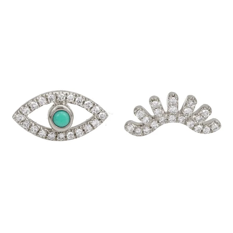 Turquoise Evil Eye & Wink Diamond Studs