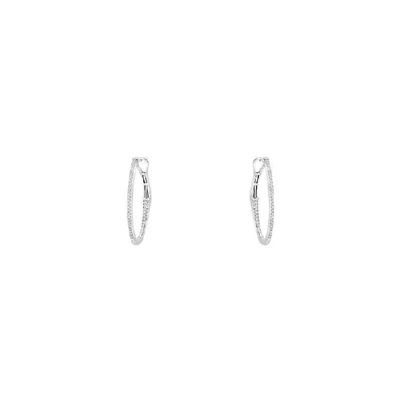 14 Karat White Gold Inside/Out Oval shape hoops with white diamonds