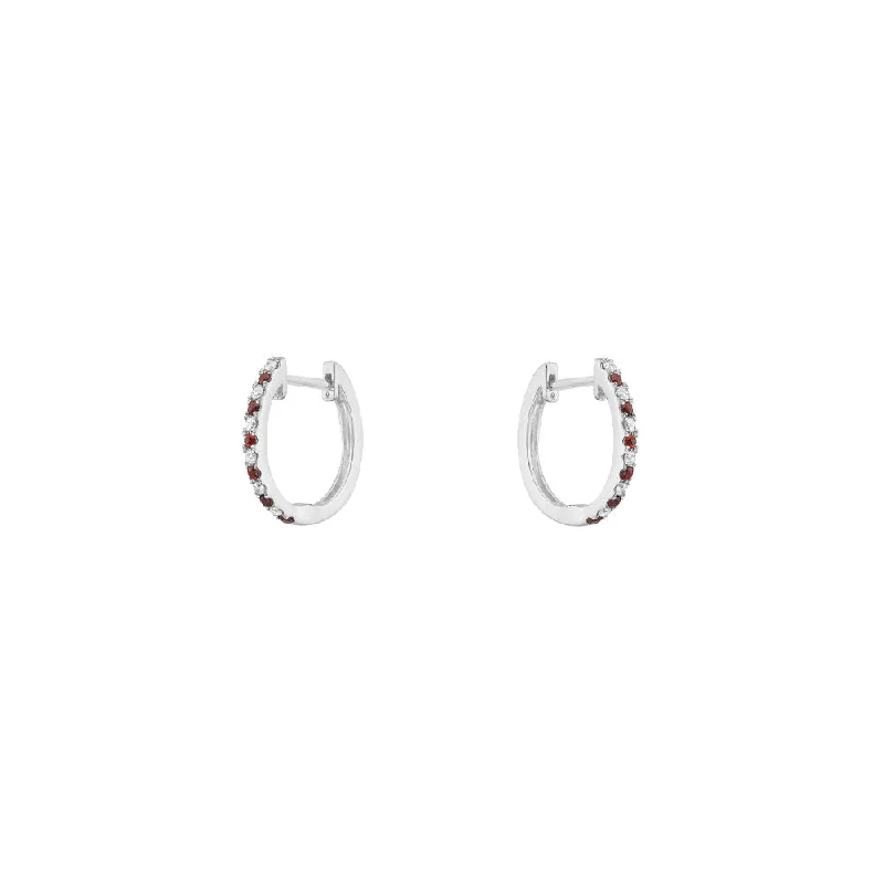 14 Karat White Gold Ruby and Diamond Small Hoop earrings