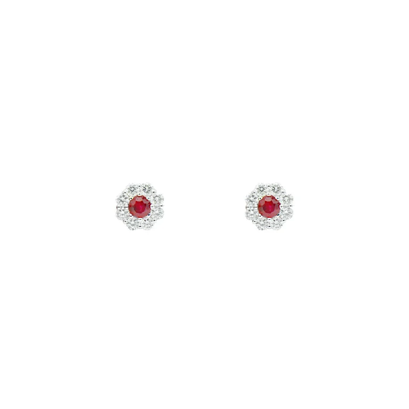 14 Karat White Gold Ruby and Diamond stud earrings