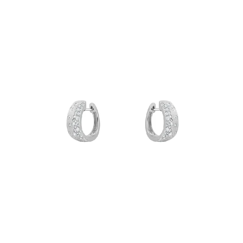 14 Karat White Gold Wide Huggy Earrings with Flush Set Diamonds