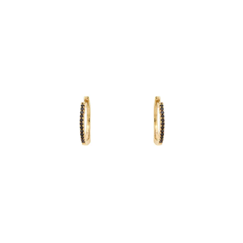 14 Karat Yellow Gold Huggy Earrings with Black Diamonds