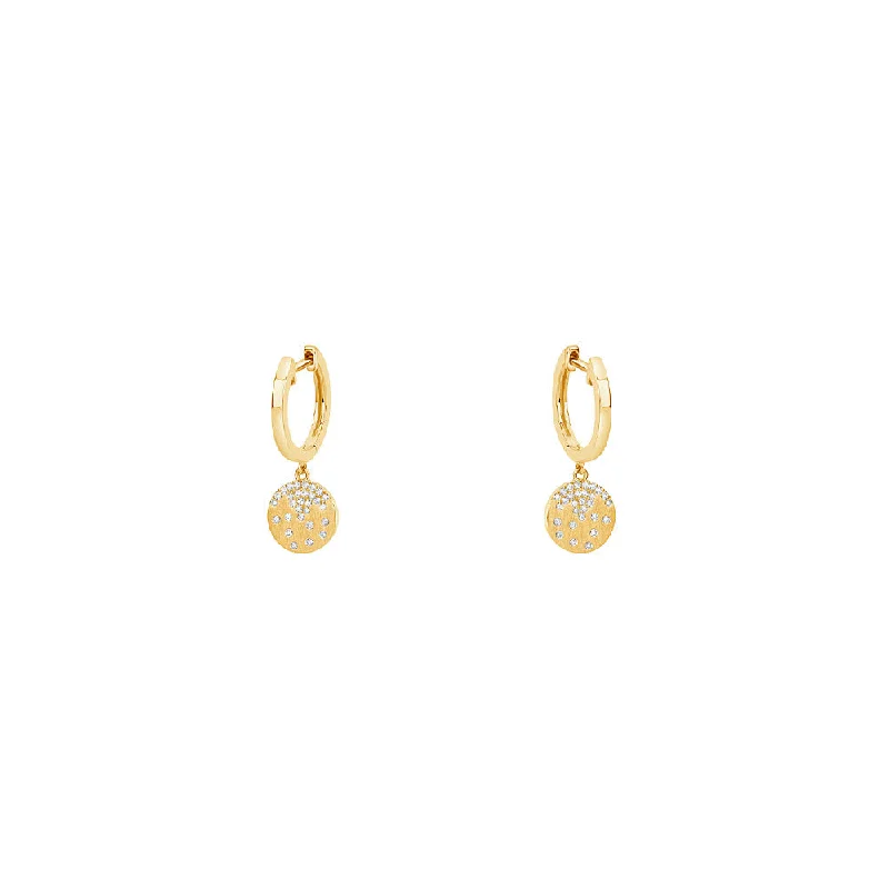 14 Karat Yellow Gold Huggy Earrings with Small Diamond Confetti drop