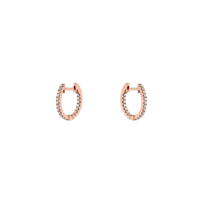 18 Karat Rose Gold Small Oval inside out Diamond hoops