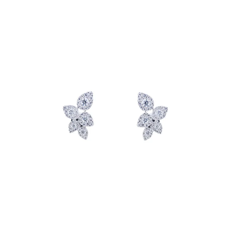 18 Karat White Gold Diamond Cluster Petal earrings