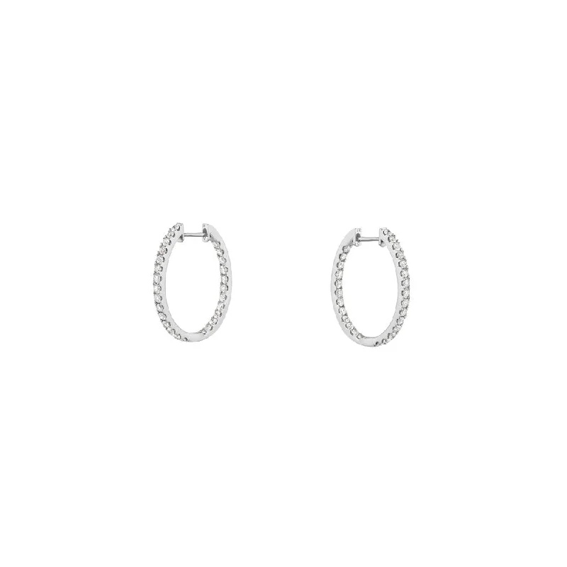 18 Karat White Gold Inside out Diamond Oval Hoop Earrings