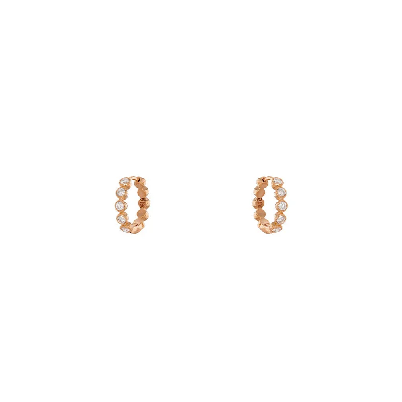 18 Karat Rose Gold Modern Bezel Diamond Hoops