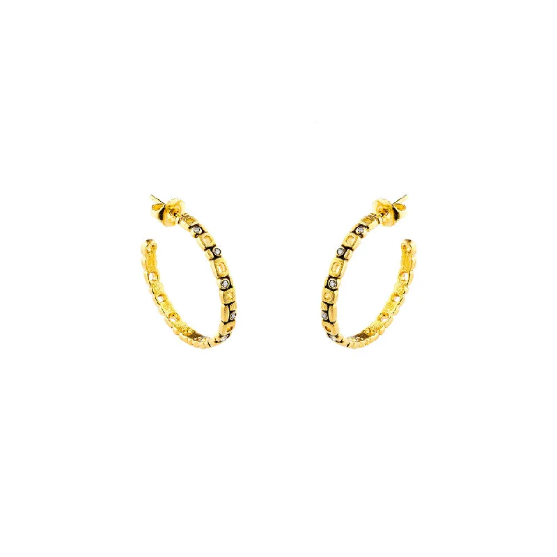 18 Karat Yellow gold Micro Windows large hoop earrings with diamonds