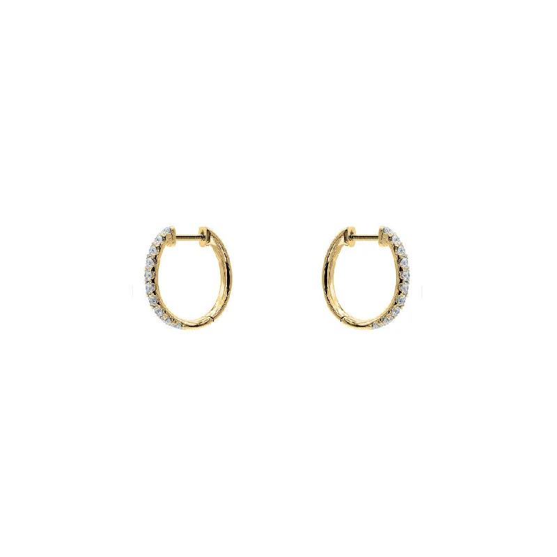 18 Karat Yellow Gold Small Oval Diamond Hoops