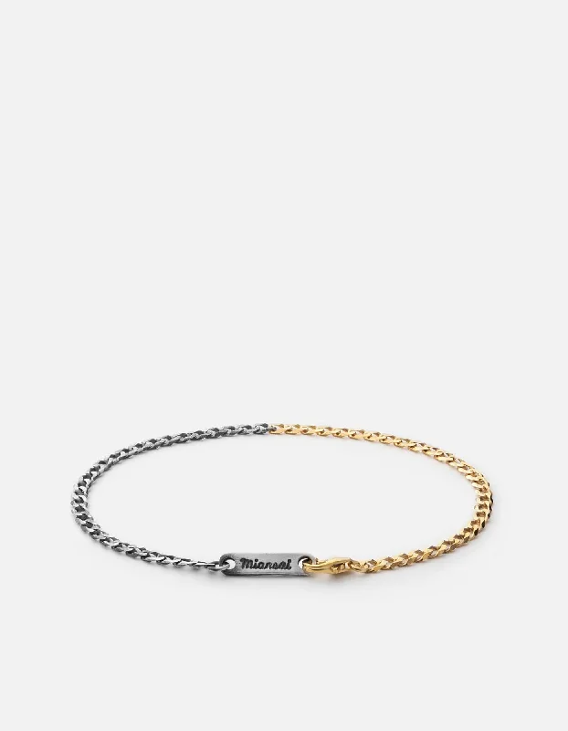 3mm Cuban Chain Bracelet, Matte Oxidized/Gold