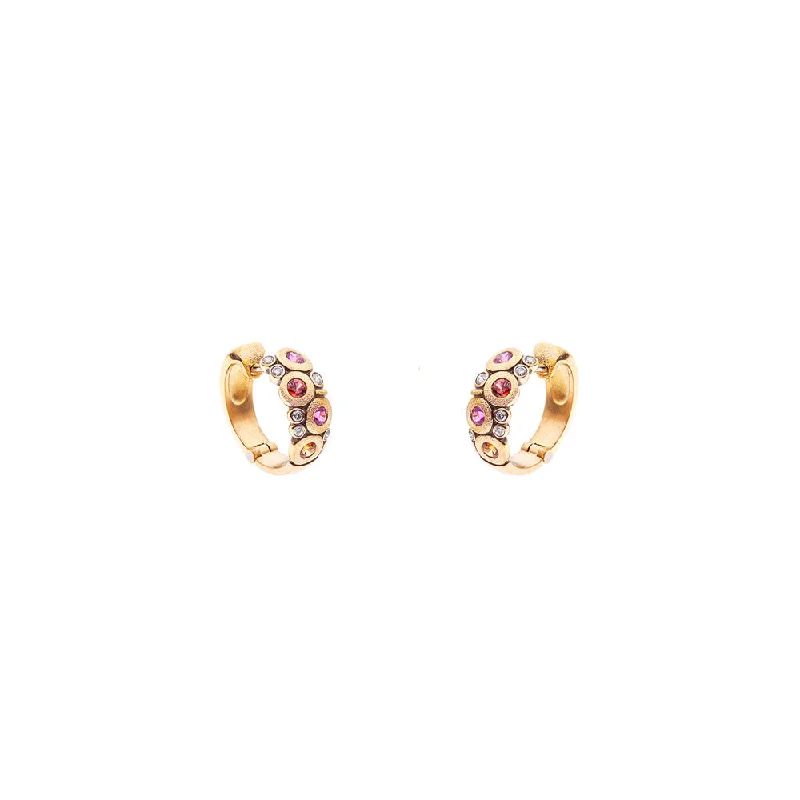 18 Karat Yellow Gold Candy Huggy earrings with Sapphires and Diamonds