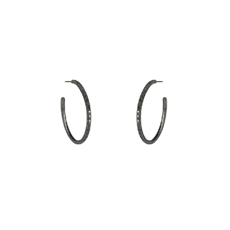 Sterling Silver Black Rhodium AVNI Hoop earrings with Diamonds