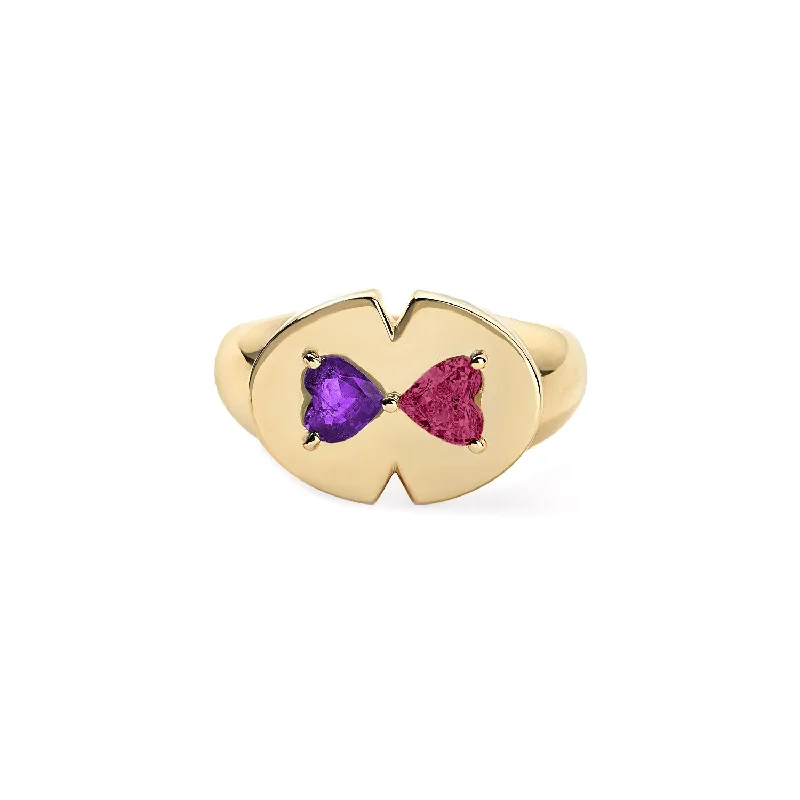 Amethyst and Pink Tourmaline Heart Signet Ring