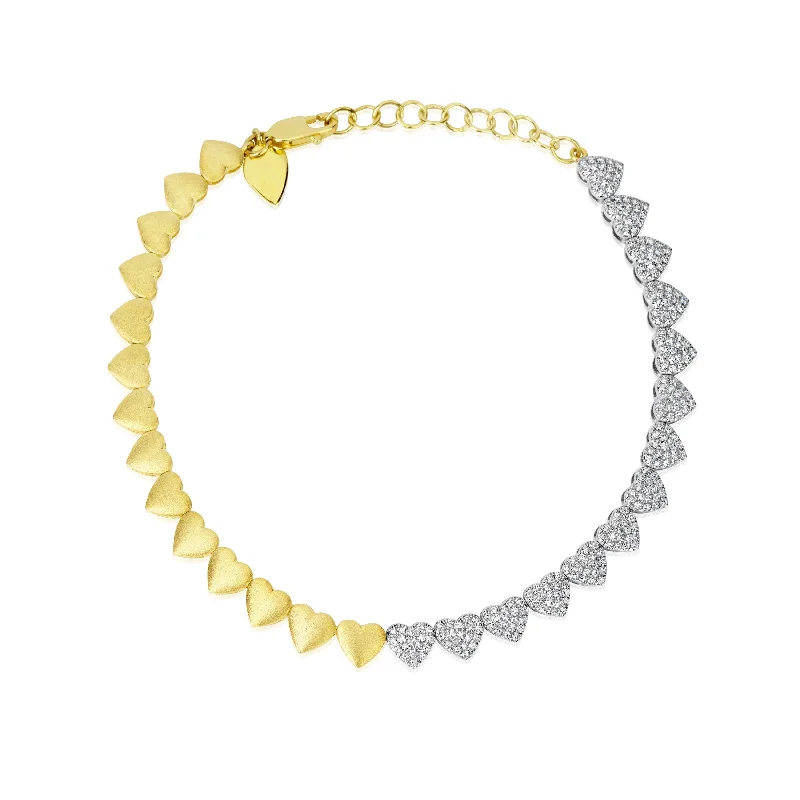 Half and Half Yellow Gold Diamond Heart Bracelet