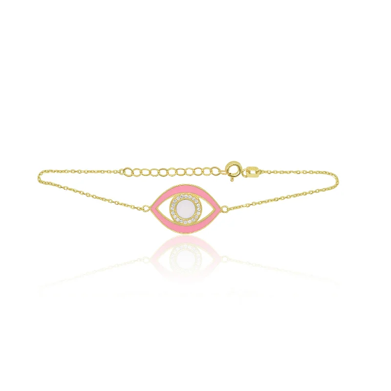 Yellow Gold Baby Pink Evil Eye Bracelet