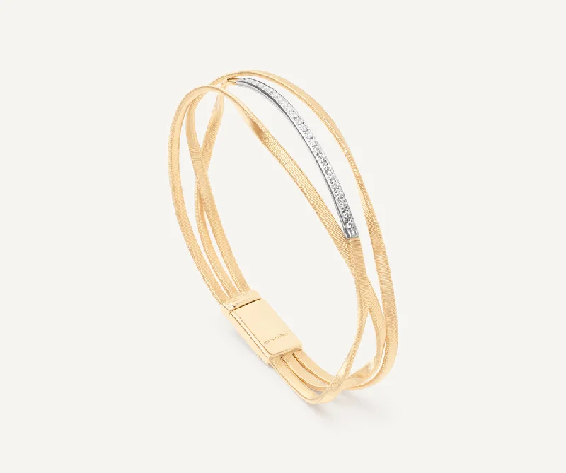 18K Yellow Gold 3-Strand Bangle With Diamond Bar