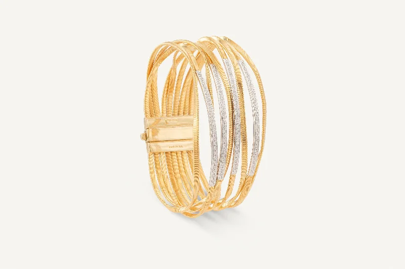 18K Yellow Gold 9-Strand Bangle With Diamond Bars