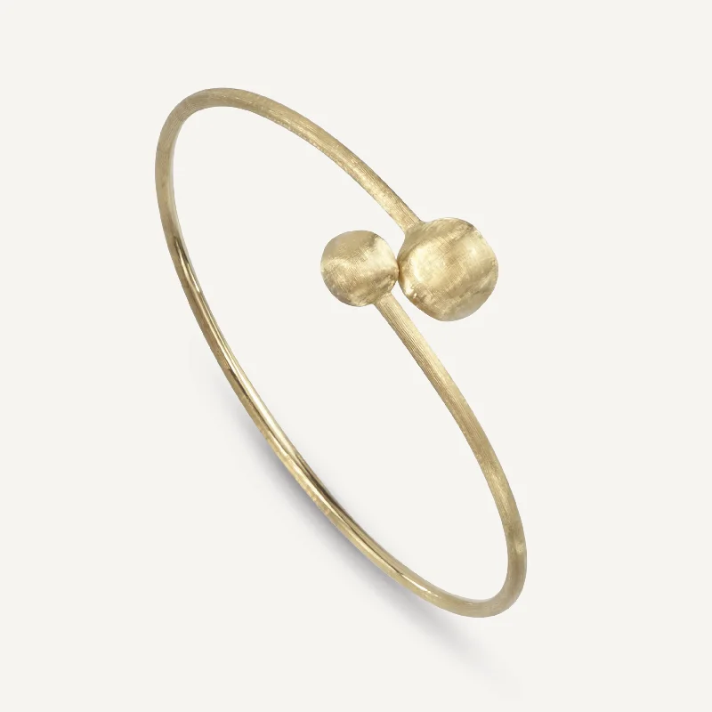 18K Yellow Gold Flexible Bangle With Small Beads